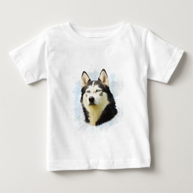 Siberian Husky Dog Water Colour Art Painting Baby T-Shirt (Front)