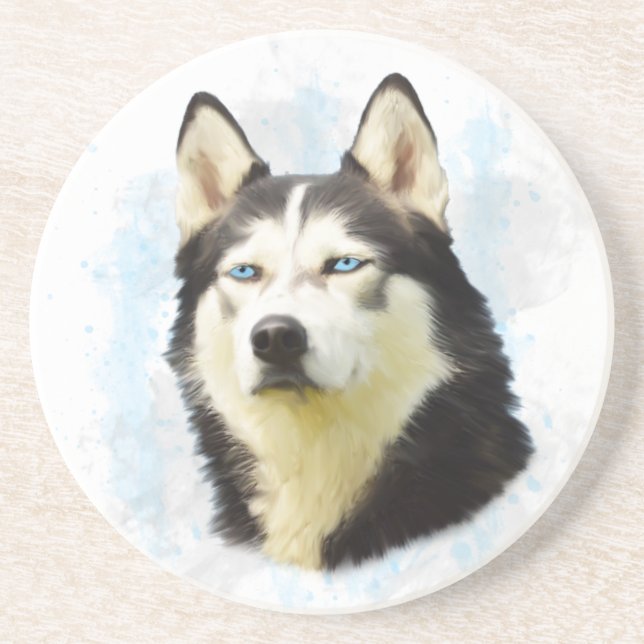Siberian Husky Dog Water Colour Art Painting Coaster (Front)