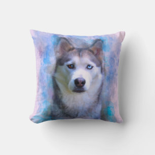 Siberian Husky Dog Water Colour Art Painting Cushion