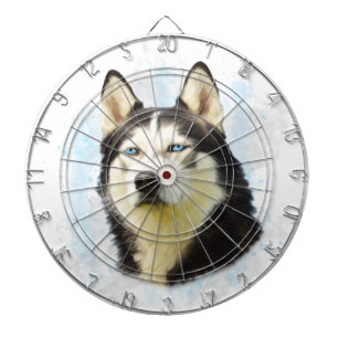 Siberian Husky Dog Water Colour Art Painting Dartboard