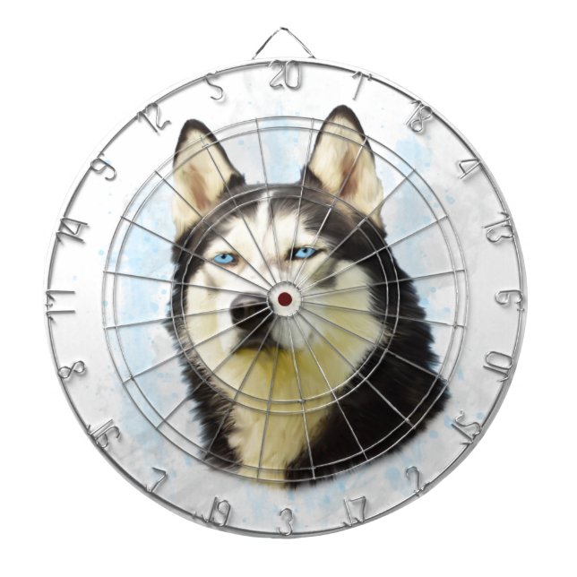 Siberian Husky Dog Water Colour Art Painting Dartboard (Front)
