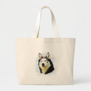 Siberian Husky Dog Water Colour Art Painting Large Tote Bag