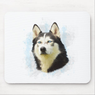 Siberian Husky Dog Water Colour Art Painting Mouse Pad