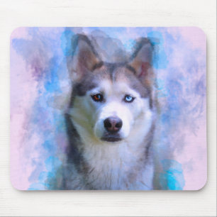 Siberian Husky Dog Water Colour Art Painting Mouse Pad