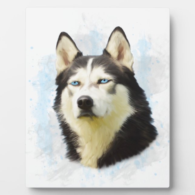 Siberian Husky Dog Water Colour Art Painting Plaque (Front)