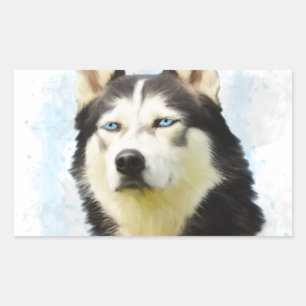 Siberian Husky Dog Water Colour Art Painting Rectangular Sticker
