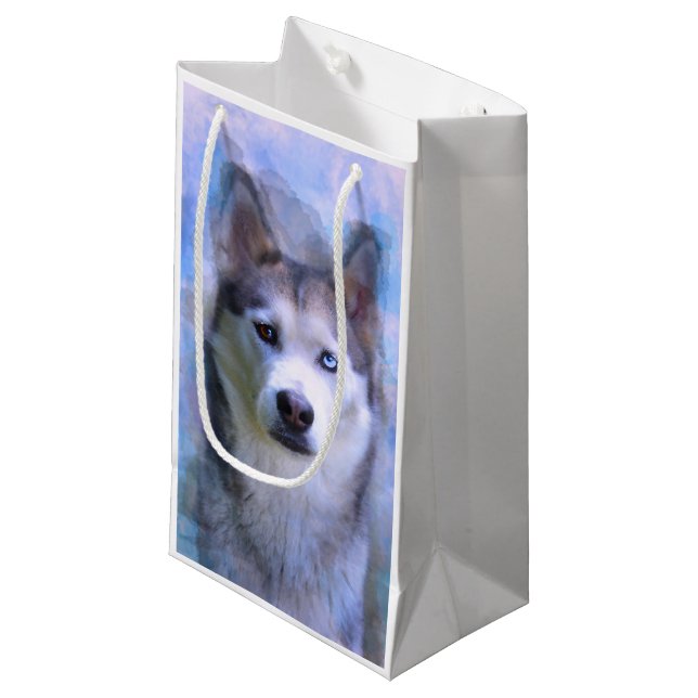 Siberian Husky Dog Water Colour Art Painting Small Gift Bag (Front Angled)