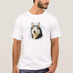 Siberian Husky Dog Water Colour Art Painting T-Shirt