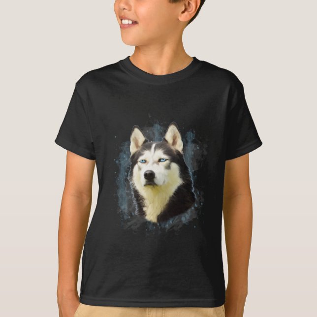 Siberian Husky Dog Water Colour Art Painting T-Shirt (Front)