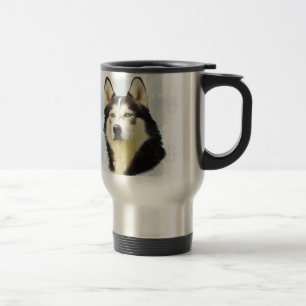 Siberian Husky Dog Water Colour Art Painting Travel Mug