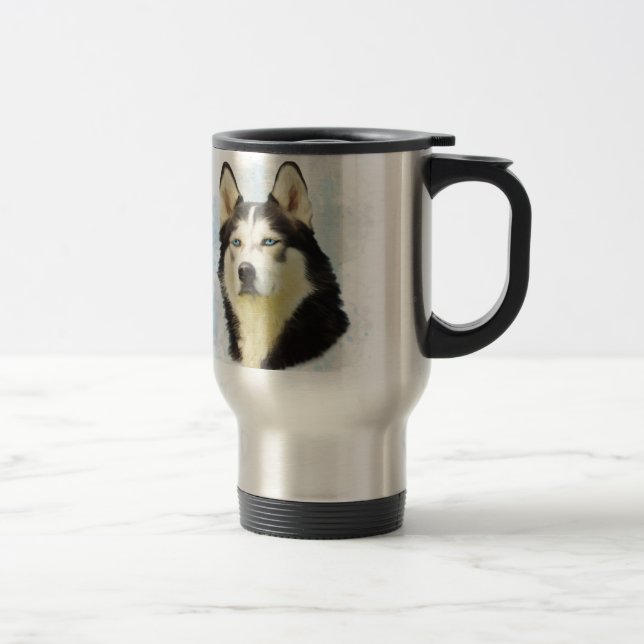Siberian Husky Dog Water Colour Art Painting Travel Mug (Right)