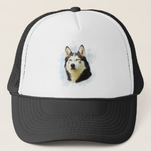 Siberian Husky Dog Water Colour Art Painting Trucker Hat
