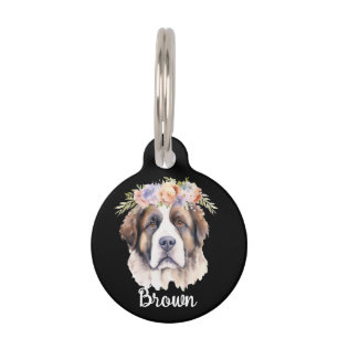 Siberian Husky Dog Watercolor Flower Round Pet Tag