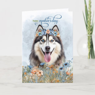 Siberian Husky Dog Wildflowers Mother's Day Holiday Card