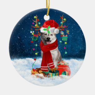 Siberian Husky dog with Christmas gifts  Ceramic Ornament