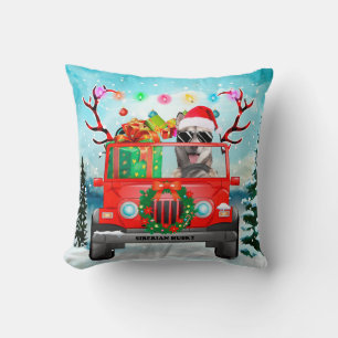 Siberian Husky dog with Christmas gifts Cushion