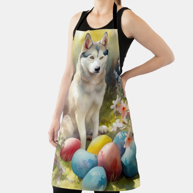 Siberian Husky Dog with Easter Eggs Holiday  Apron (Insitu)