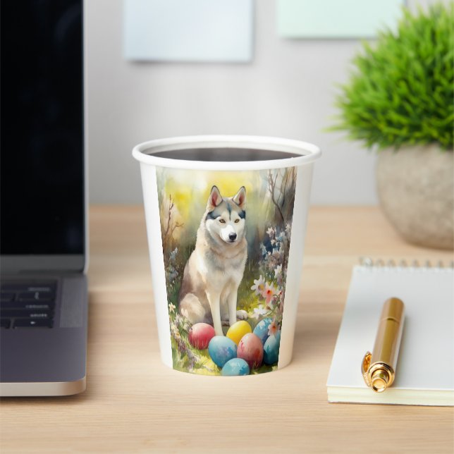 Siberian Husky Dog with Easter Eggs Holiday  Paper Cups (Insitu)