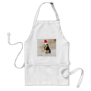 Siberian Husky Dog with Santa Hat in Snow Standard Apron