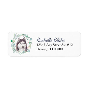 Siberian Husky Dog Wreath Return Address Label