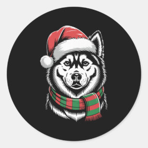 Siberian Husky Dog Xmas Santa Hat Scarf Christmas Classic Round Sticker