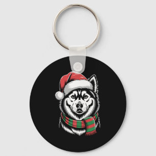 Siberian Husky Dog Xmas Santa Hat Scarf Christmas  Key Ring