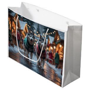 Siberian Husky Dogs Christmas Snow Holiday  Large Gift Bag