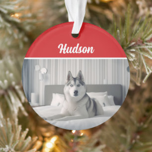 Siberian Husky Dog's Name Holiday Photo Christmas Ornament