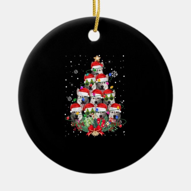 Siberian Husky Dogs Tree Christmas Pajama Xmas Dog Ceramic Ornament (Front)