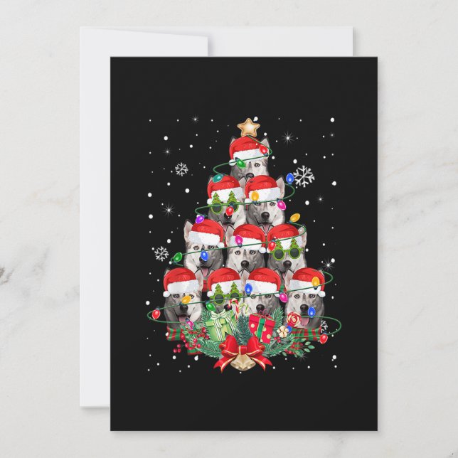 Siberian Husky Dogs Tree Christmas Pajama Xmas Dog Holiday Card (Front)