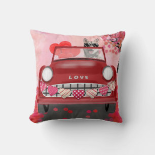 Siberian Husky Driving Car with Hearts Valentine's Cushion