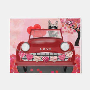 Siberian Husky Driving Car with Hearts Valentine's Doormat