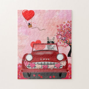 Siberian Husky Driving Car with Hearts Valentine's Jigsaw Puzzle