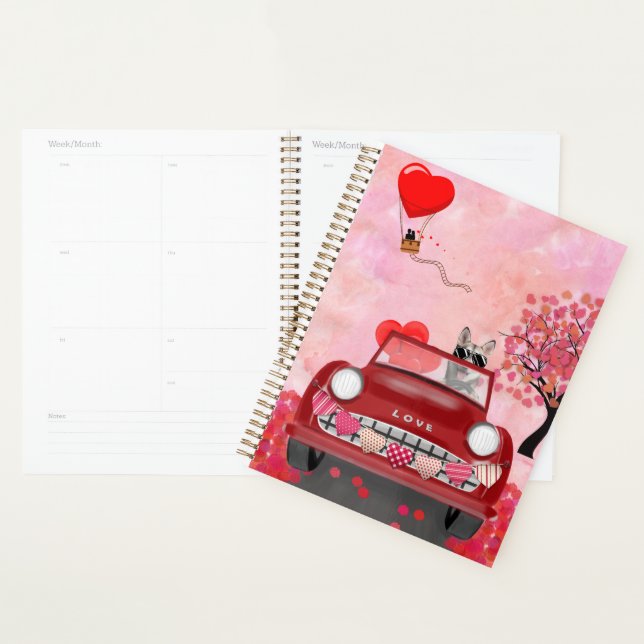 Siberian Husky Driving Car with Hearts Valentine's Planner (Display)