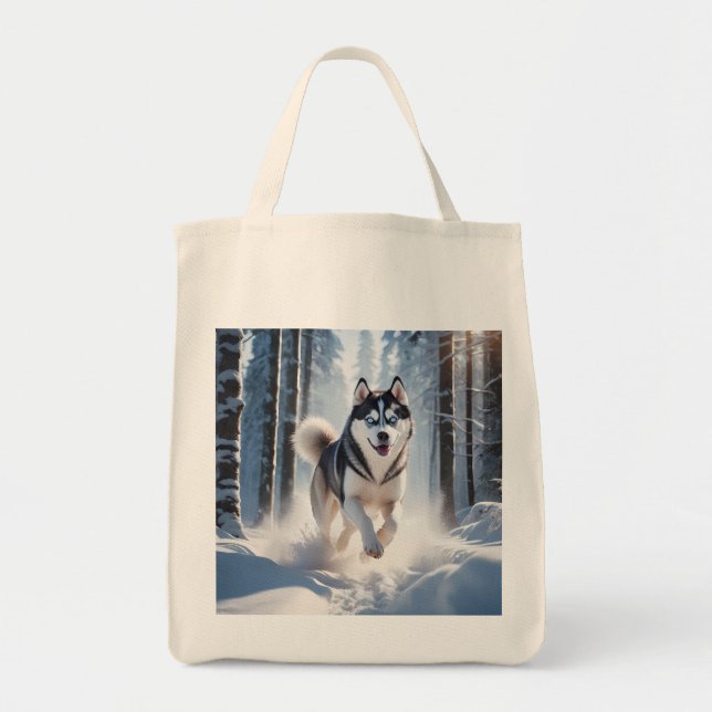Siberian Husky Elegant Grocery Tote Bag (Front)