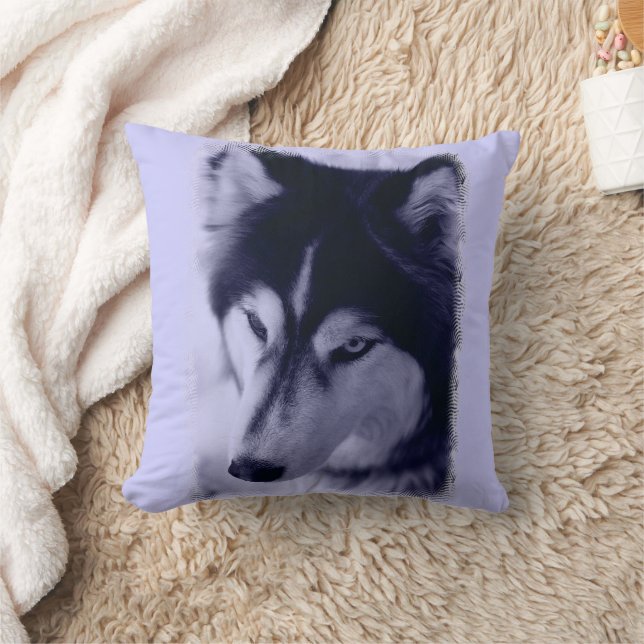 Siberian Husky Face Blue Tint Pillow (Blanket)