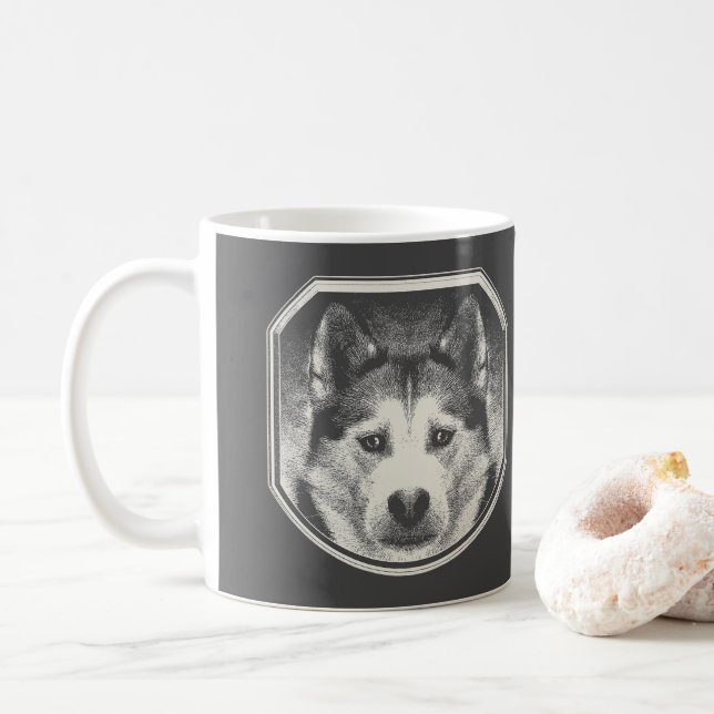 SIBERIAN HUSKY FACE COFFEE MUG (With Donut)