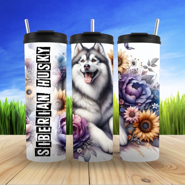 Siberian Husky Floral Fantasy Thermal Tumbler (Creator Uploaded)