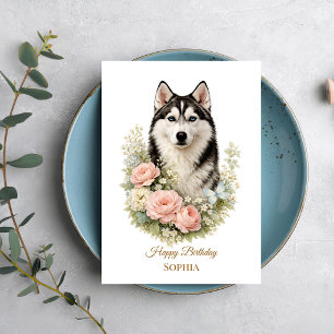 Siberian Husky Floral Portrait Card
