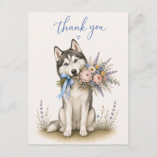 Siberian Husky Flower Bouquet Thank You Postcard