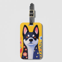 Siberian Husky Folk Art Style Luggage Tag