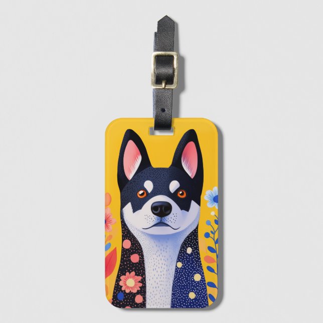 Siberian Husky Folk Art Style Luggage Tag (Front Vertical)