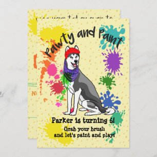 Siberian Husky Fun Art Birthday Party Invitation