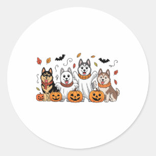 Siberian Husky Ghost Fall Autumn Thanksgiving Hall Classic Round Sticker
