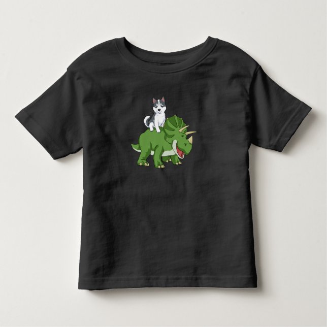 Siberian Husky Gifts Kids Triceratops Dinosaur Toddler T-Shirt (Front)