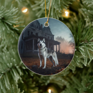 Siberian Husky Halloween Scary  Ceramic Ornament