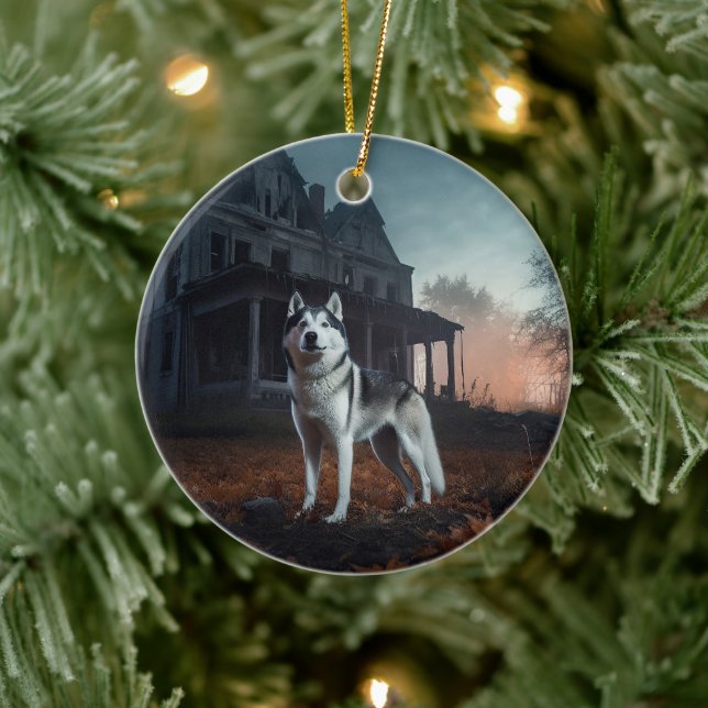 Siberian Husky Halloween Scary  Ceramic Ornament (Tree)
