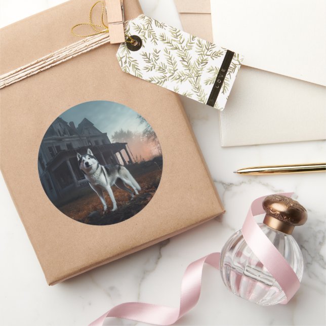 Siberian Husky Halloween Scary  Classic Round Sticker (Gifting)