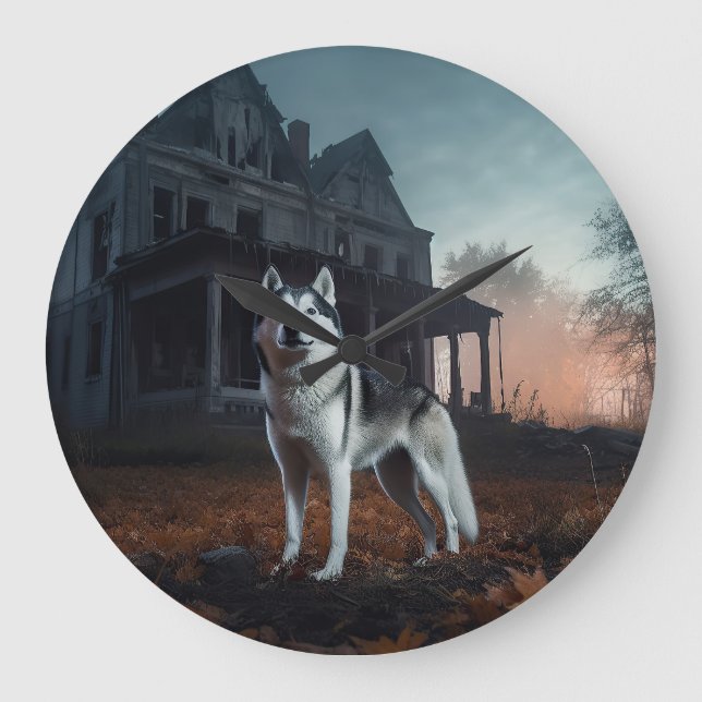 Siberian Husky Halloween Scary  Large Clock (Front)