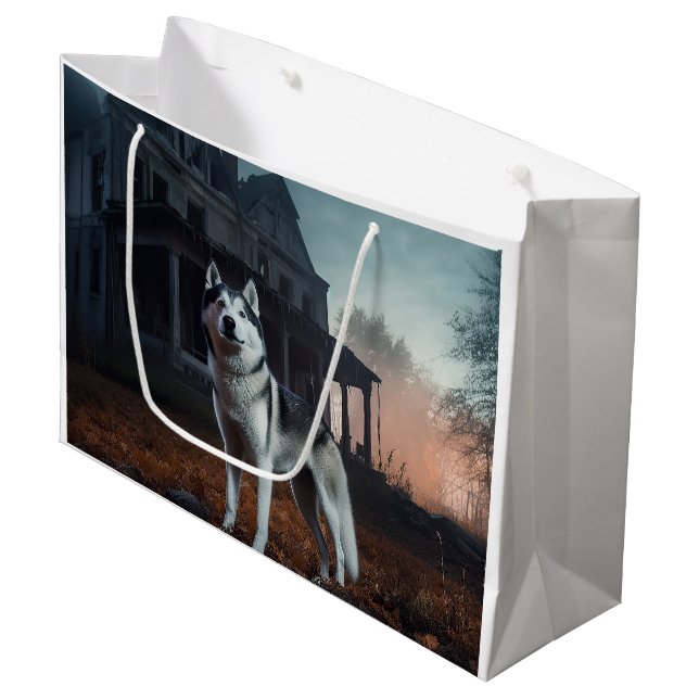 Siberian Husky Halloween Scary  Large Gift Bag (Front Angled)